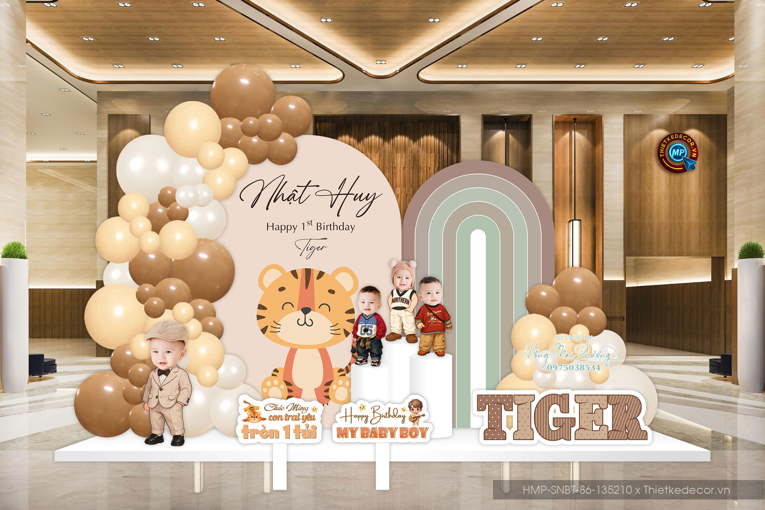 Sinh nhật bé trai tone nâu tây - bé tuổi cọp